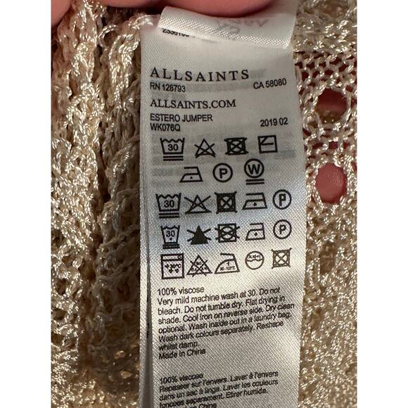 All Saints Sz XS Oversized Slouchy Fit Open Crochet Knit Estero Jumper Viscose - Picture 7 of 14